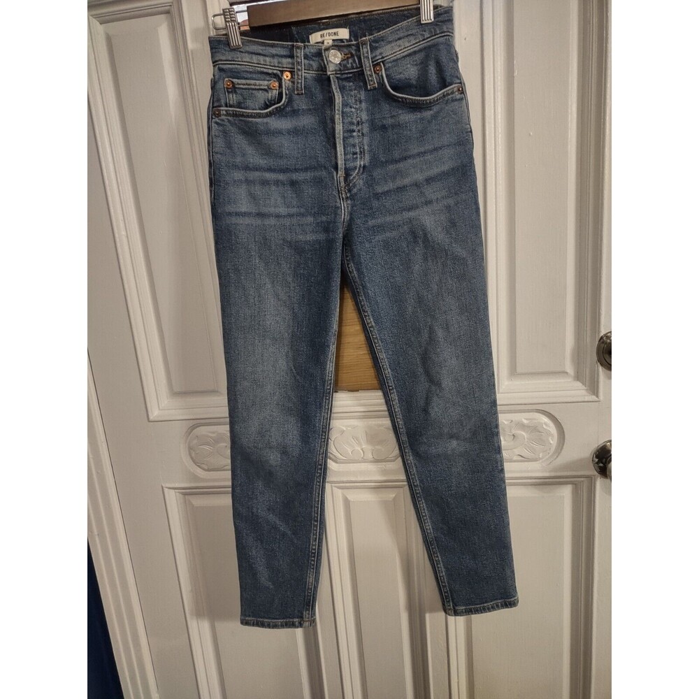Redone Womens High Waist Button Fly Slim Ankle Jeans Pants Blue Size 24